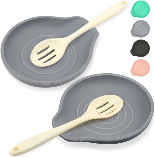 6.1" Large Spoon Rest for Stove Top, Silicone Spoon Rest for Kitchen Countertop Set of 2 Gray, Heat-Resistant Utensil Rest for Spatula, Tongs or Spoon