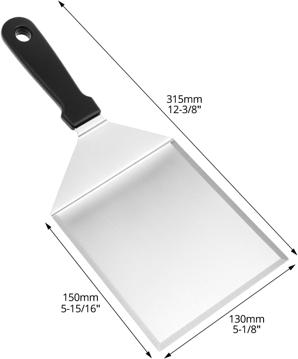 QWORK Stainless Steel Large Grill Spatula with Reinforced Heat-Resistant Handle, 6"x5", Heavy-Duty Metal Spatula, Smashed Burger Turner Scraper