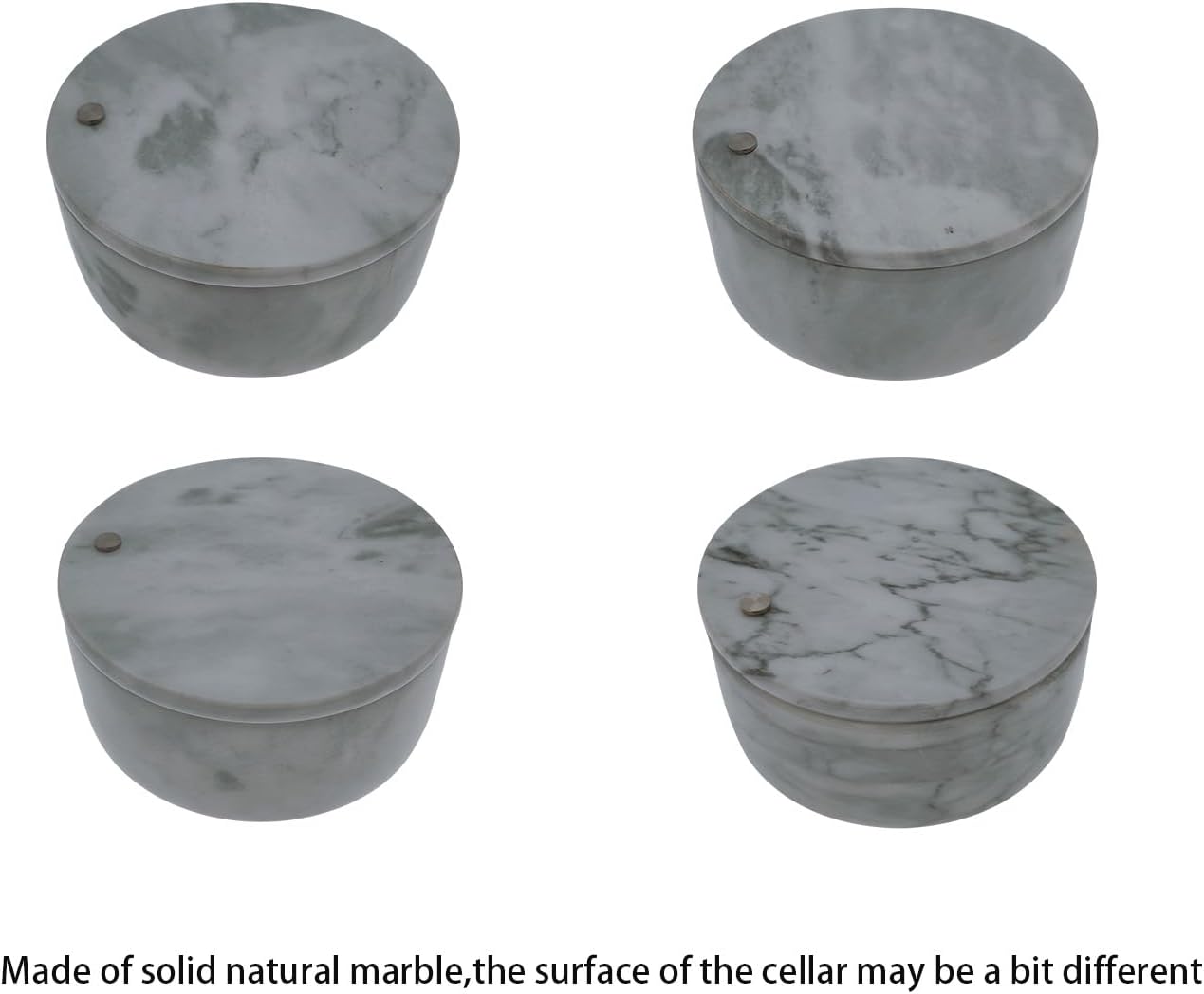 Marble Salt Cellar and Storage Box with Two Compartments Salt Box with Swivel Lid for Storing Spice (White)