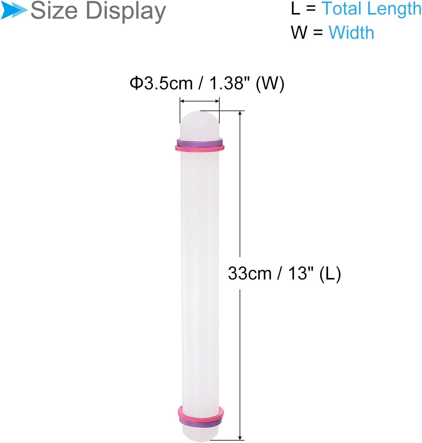 Fondant Rolling Pin, 13" Length, PP Plastic Non-Stick Guide Rings Fondant Roller Dough Roller - (Applications: for Baking Fondant DIY)