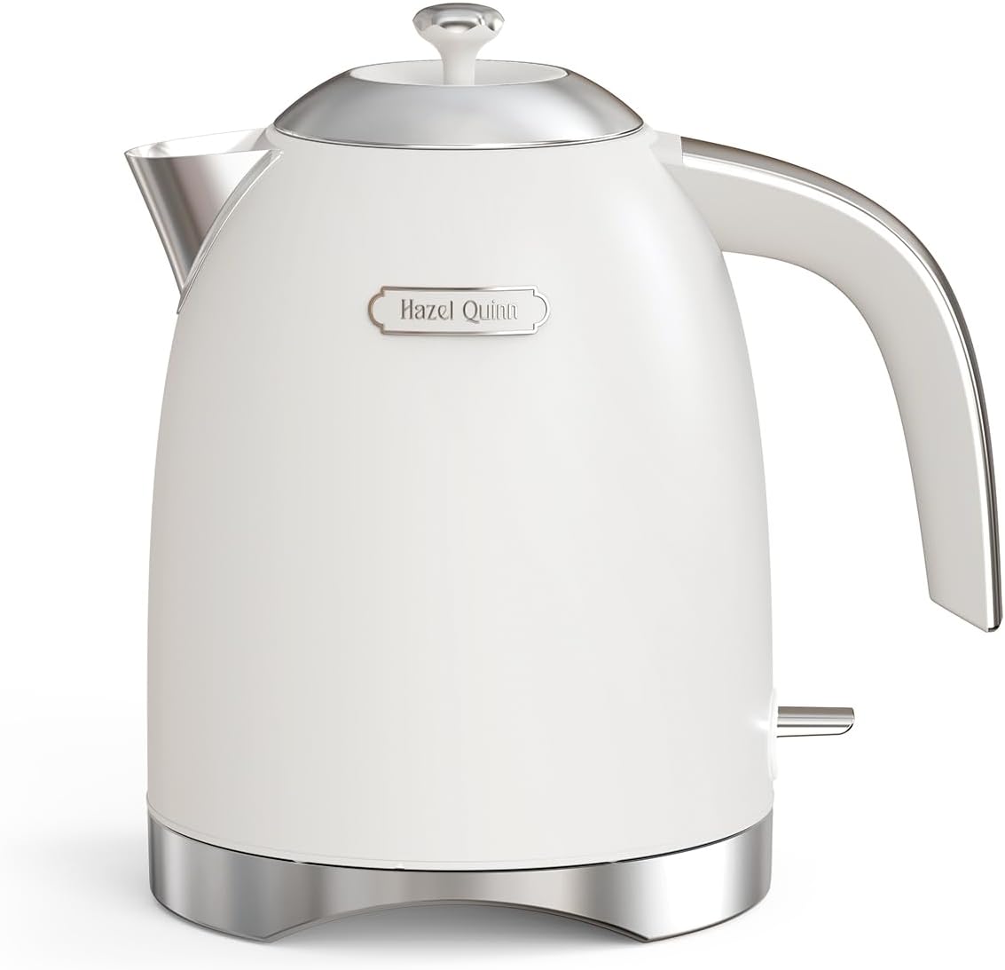 Hazel Quinn Electric Kettle - 1.7 Liters (57oz) Stainless Steel Water Kettle, BPA-Free Interior, 1200W Fast Boiling, Cordless, Rotational Base, Automatic Shut Off & One-Touch LED - Pearl White