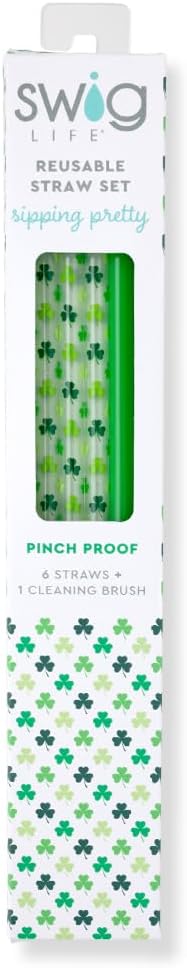 Swig Life Reusable Straws Pinch Proof + Green Tall Straw Set & Cleaning Brush, Each Straw is 10.25 inch Long (Fits Swig Life 20oz Tumblers, 22oz, and 32oz Tumblers)