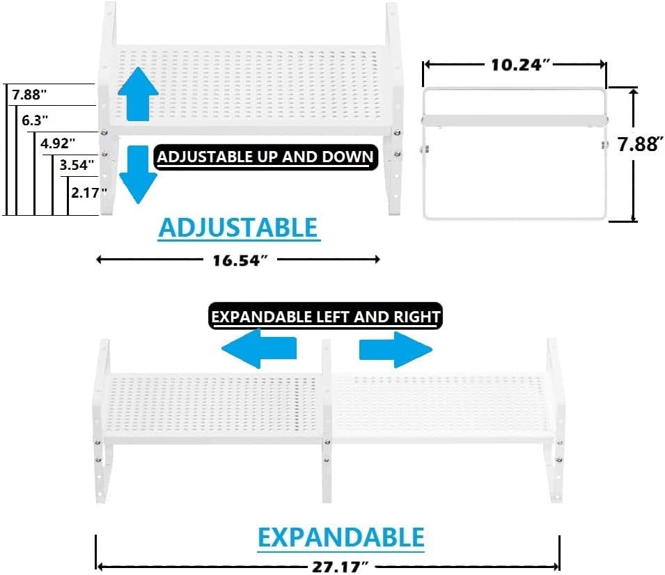 Expandable Shoe Rack Stackable Metal Pantry Storage Shelves Stand Adjustable Height Cabinet Shelf Organizer Racks Spice Shelving(3PACKS/WHITE,LARGE)
