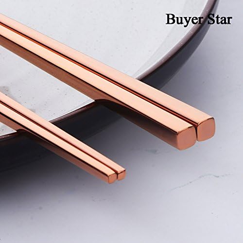 Buyer Star 5-Pair Stainless Steel Chopsticks - Reusable Rose Gold Chinese Square Chopsticks