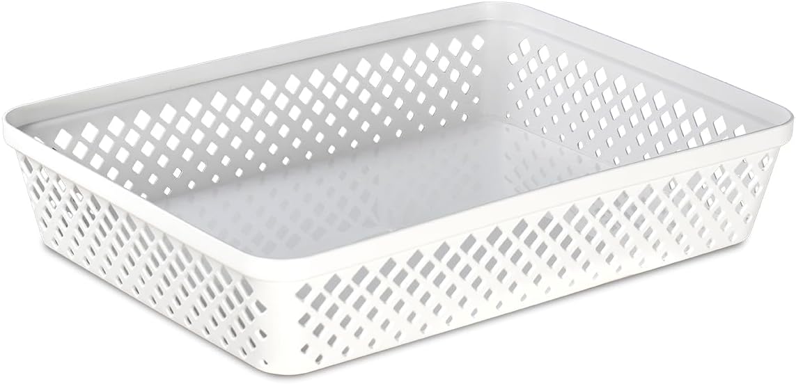 Glad Plastic Storage Basket Set - Multipurpose Drawer Trays, Kitchen Pantry Containers, and Bathroom Bins - 3 Pack Large Organizers, White