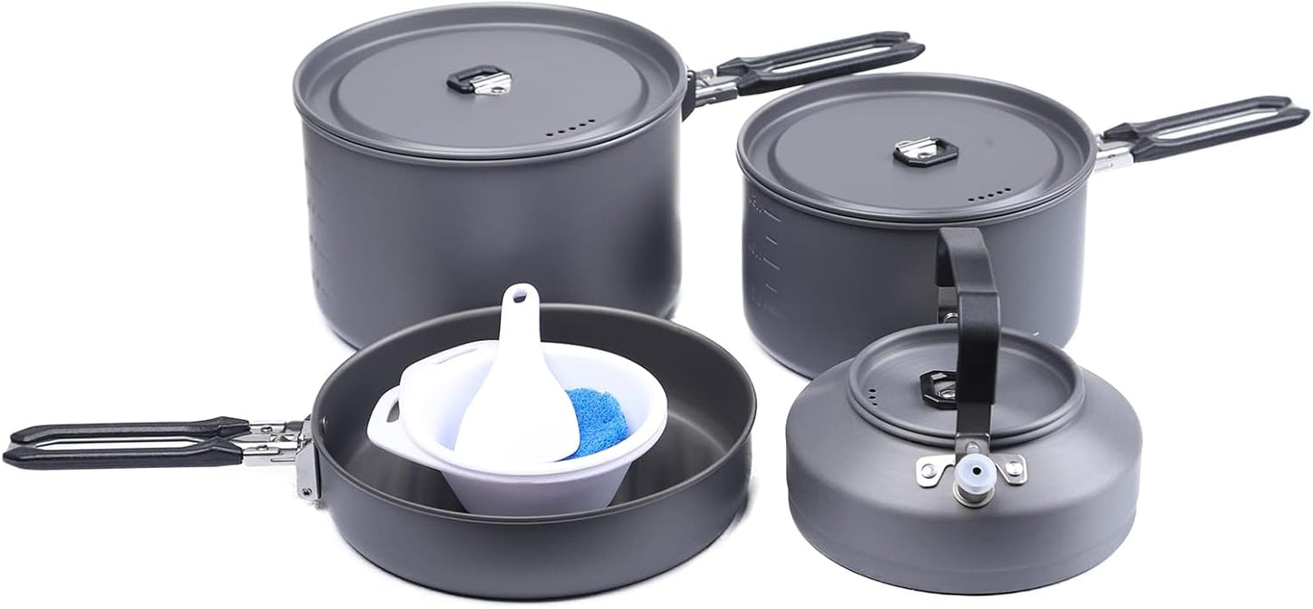 Fire-Maple Feast 4 Piece Camping Cookware Cookware Cookware Kit Outdoor Cookware Set with Pots, Kettle, Saucepans and Spatula for Hiking Fishing Picnic