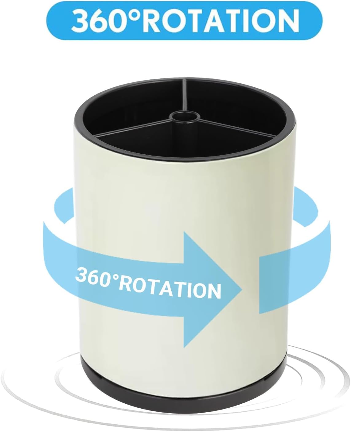 Kitchen Utensil Holder - 360° Rotating Stainless Steel Countertop Organizer for Spoons, Spatulas & Cutlery Storage, Cooking Silverware Caddy with Removable Base, Beige