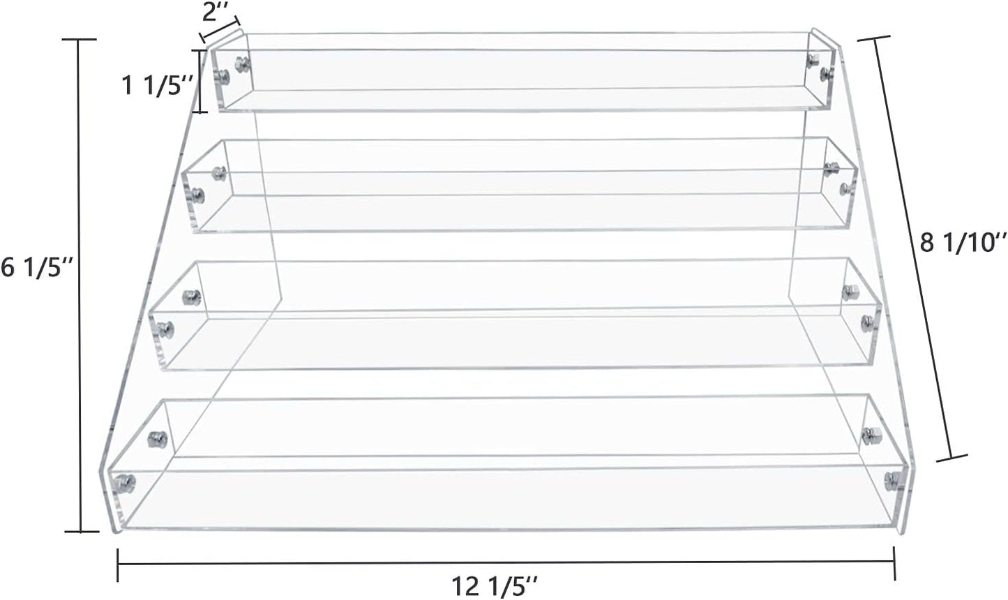 PMMASTO Tiered Spice Rack, Seasoning Organizer, Clear Acrylic Vertical Shelves Can Organizer for Countertop, Cabinet, Pantry, Kitchen Organization and Storage - 4 Tier