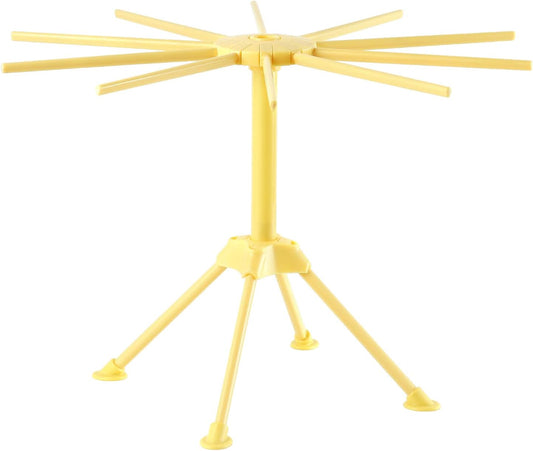 Ourokhome Collapsible Pasta Drying Rack, Plastic Foldable Homemade Fresh Spaghetti Stand Dryer Noodle Hanger for Kitchen with 10 Arms, Stable, Easy Storage, Quickly Set Up (Yellow)