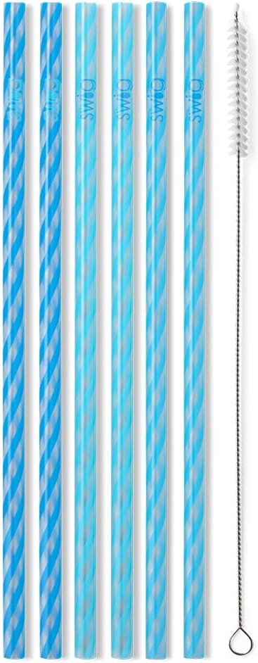 Swig Life Reusable Straws Glacier Stripe Tall Straw Set & Cleaning Brush, Each Straw is 10.25 inch Long (Fits Swig Life 20oz, 22oz, and 32oz Tumblers)