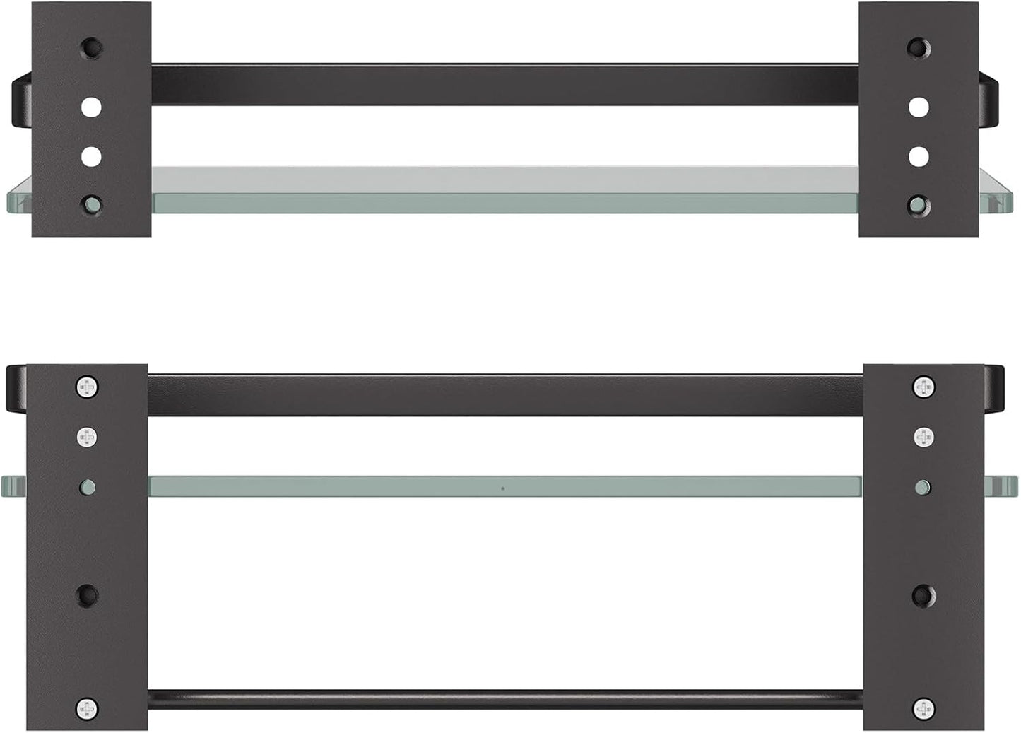 Danpoo Bathroom Shelves Wall Mounted, Clear Tempered Glass Shelf with Towel Bar, Hand Towel Holder(Matte Black)