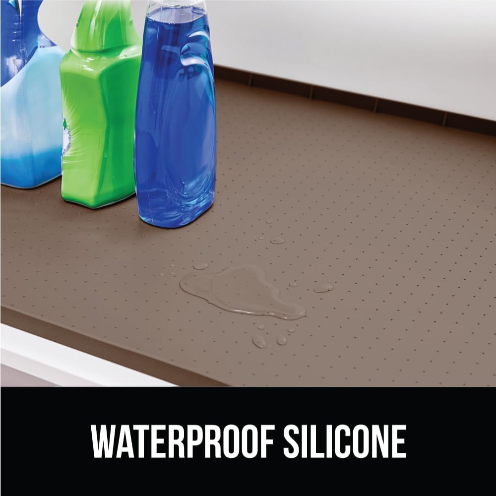 GORILLA GRIP Waterproof Silicone Under Sink Mat with Raised Lip for Kitchen and Bathroom, Cabinet Shelf Liner Stay in Place Mats Dishwasher Safe Drawer Liner, Organizer Tray, 19 x 22 in, Coffee