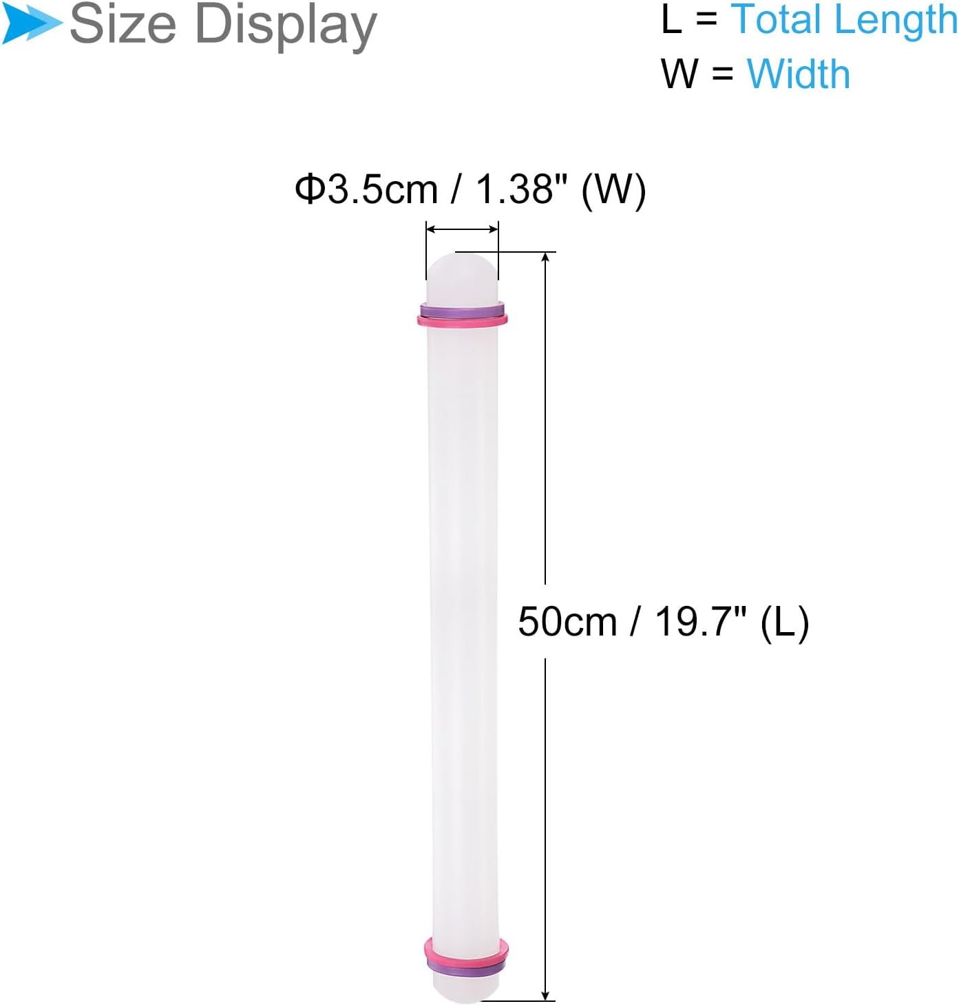 Fondant Rolling Pin, 20" Length, PP Plastic Non-Stick Guide Rings Fondant Roller Dough Roller - (Applications: for Clay Baking Fondant DIY)