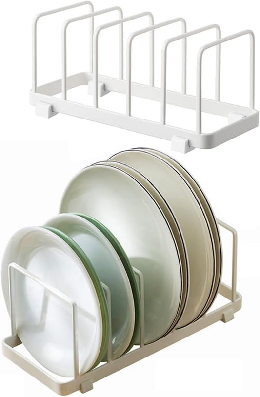 2 Pack Plate Home Accented Storage Rack, Plate Holders Organizer, Metal Dish Storage Dying Display Rack for Cabinet, Counter and Cupboard, White