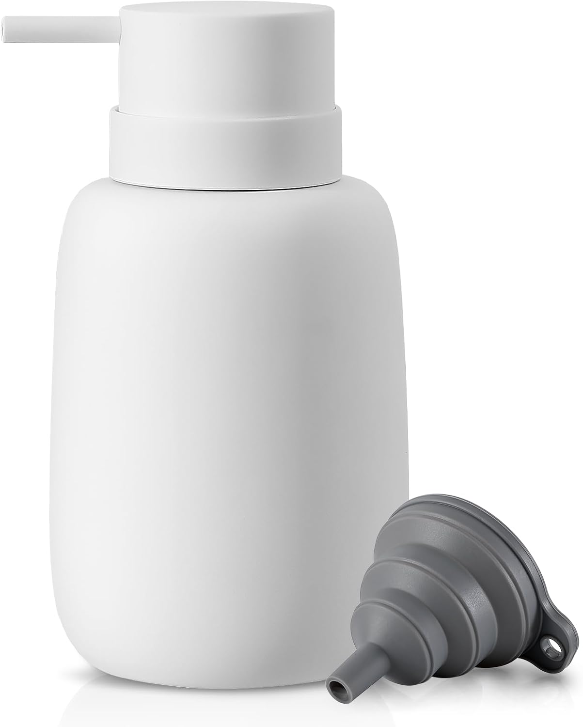 Ceramic Hand Soap Dispenser for Bathroom,16OZ Matte Dish Soap Dispenser for Kitchen Sink,Refillable Liquid Lotion Dispenser with Easy-to-Press Pump Rubber Paint (White)