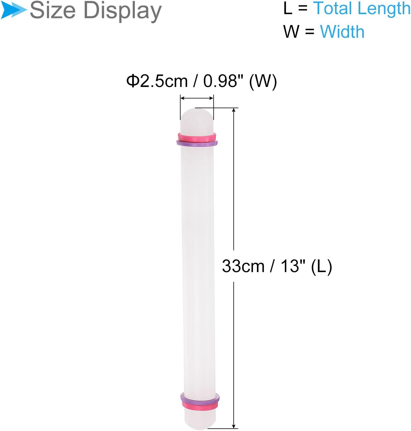 Fondant Rolling Pin, 13" Length, PP Plastic Non-Stick Guide Rings Fondant Roller Dough Roller - (Applications: for Baking Clay DIY)