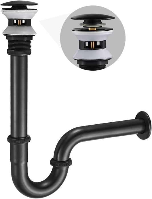 Bathroom Basin Adjustable Height 1-1/4 Bottle Trap, U Shape Sink P Trap Complete Set, Basin Sink Waste Drain Stopper Set with Overflow, Oil Rubbed Bronze