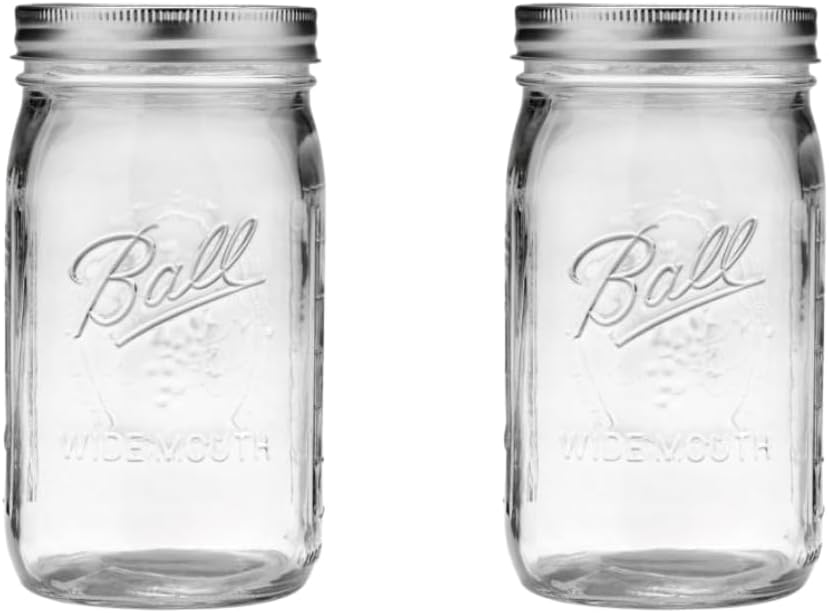 Ball Wide Mouth Glass Mason Jars with Lids and Bands, Used for Canning, Pickling, Juice, Jam, Jelly, Quart Size 32 Ounce (Pack of 2)