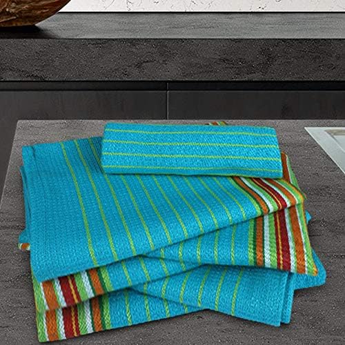 Urban Villa Kitchen Towels Waffle Stripes Dish Towels for Kitchen Azure Color Set of 6 Kitchen Towels Highly Absorbent Cotton Over Sized 20X30 in with Mitered Corners Kitchen Hand Tea Towels