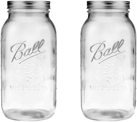 Ball Wide Mouth Glass Mason Jars with Lids and Bands, Used for Canning, Pickling, Juice, Jam, Jelly, Half Gallon Size 64 Ounce (Pack of 2)