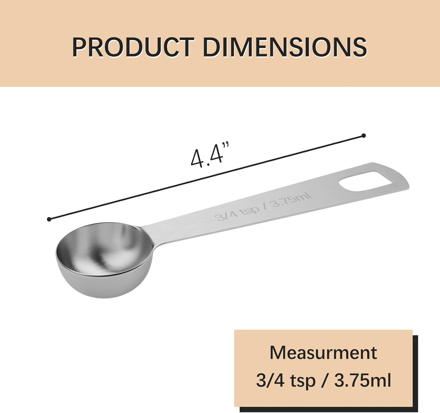 5PCS 3/4tsp (1/4tbsp, 1/8oz, 3.75ml) Single Measuring Spoon, Stainless Steel Individual Teaspoons Only
