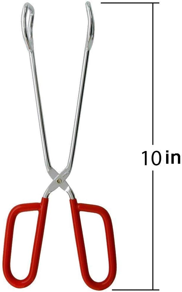 10-Inch Heavy Duty Stainless Steel Kitchen Tongs - Non-Slip Comfortable Red Grip, Scissor Design, Heat Resistant for BBQ and Cooking, Set of 3