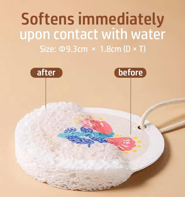 Flower-Shaped Wood Pulp Sponge Scrubber, sponges Kitchen– Dual-Sided Natural Dish Sponge,sponges for Dishes, Eco-Friendly, Quick-Drying, Gentle on Non-Stick Pans (9.3×1.8cm) (12pcs)
