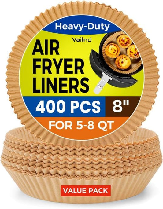 400Pcs Air Fryer Paper Liners Disposable, 8 Inch Max Xl Large Cooker Air Fryer Disposable Paper Liners, Oil Proof Parchment Sheets Round Basket Bowl Liner for Baking Cooking Food