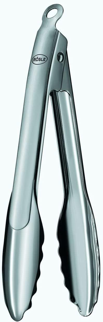Rösle 12915 Stainless Steel One-Handed Lock & Release Tongs 9 in