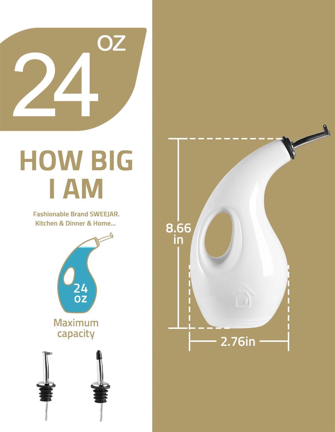 Sweejar Ceramic Olive Oil Dispenser Bottle,24 Oz Opaque Cruet Protects EVOO Oil to Reduce Oxidation, Suitable for Storage Vinegar, Coffee Syrups, Liquids (Beige)