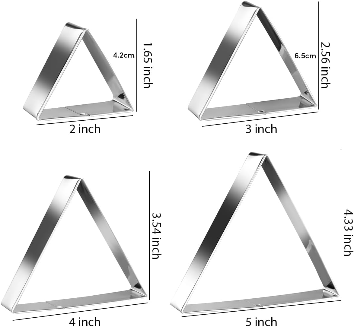 Equilateral Triangle Cookie Cutter Set Large Stainless Steel Geometric Frame Plaque Cookie Cutters Shapes Molds - 1 Inch Depth (4 Sizes)