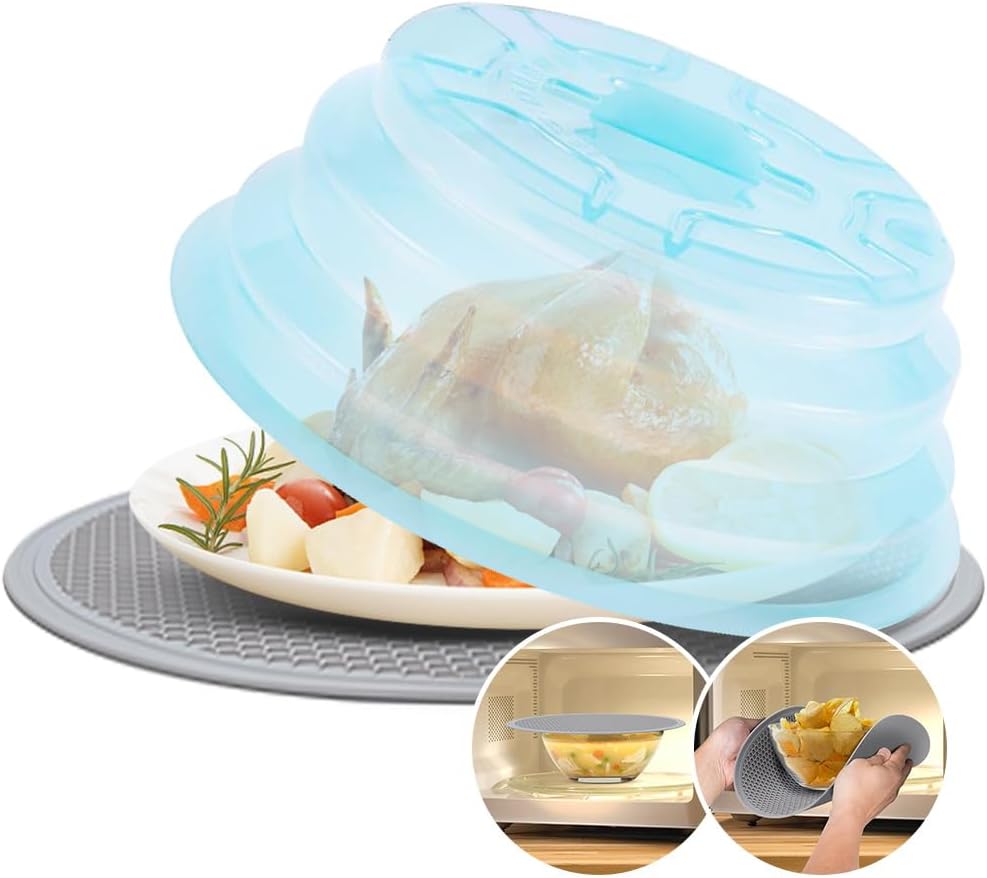 Food Cover for Microwave Oven - Bowl Covers Microwave Splatter Cover Silicone Microwave Plate Cover Dish Covers for Microwave Oven Cooking with Microwave Mat