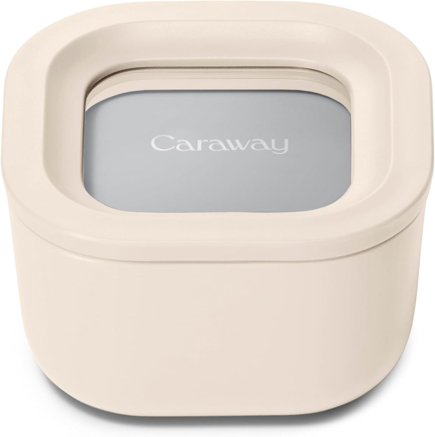 Caraway Mini Square Food Storage Container - 1.75 Cup Glass Storage Container for Food - Non-Toxic Ceramic-Coated Glass - Air Release Technology - Compact & Stackable Design - Cream