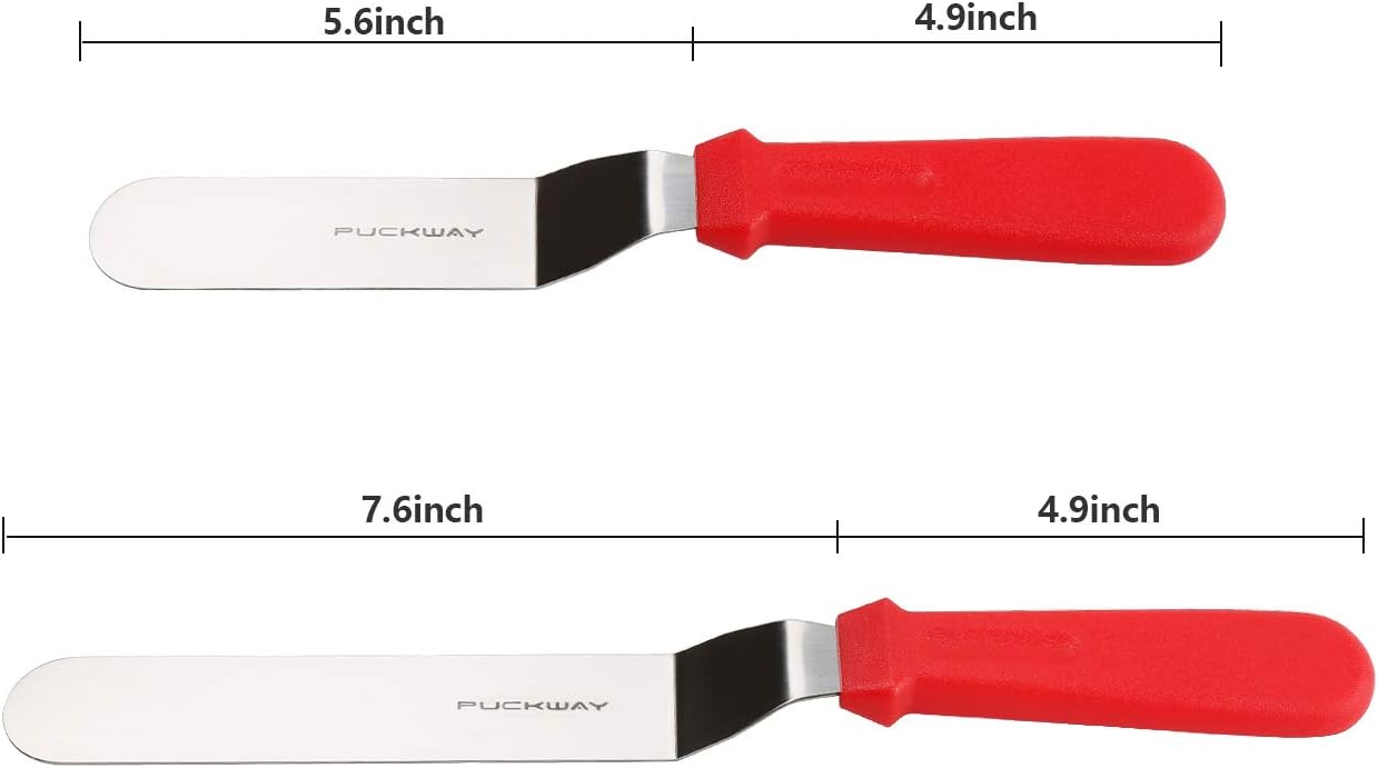 Angled Icing Spatula, Stainless Steel Offset Spatula, Cake Spatula Set of 2 Red 6" & 8"