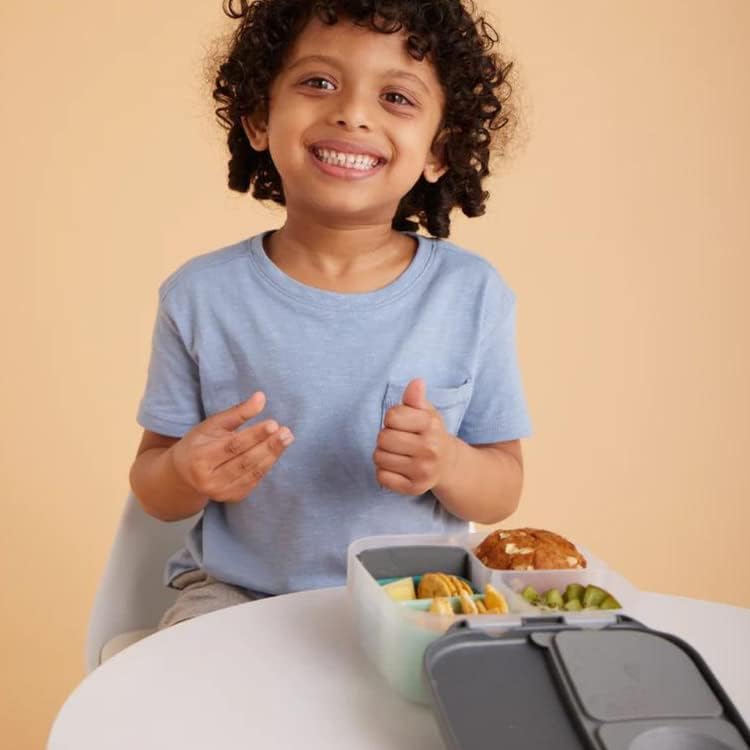 b.box Mini Lunch Box, Bento Box for Kids, Snack Container with 2 Leak Proof Compartments, Reusable Snack Containers with Lids, Kids Lunch Boxes Ages 3+, BPA Free, 4 1/4 Cup Capacity (Graphite)