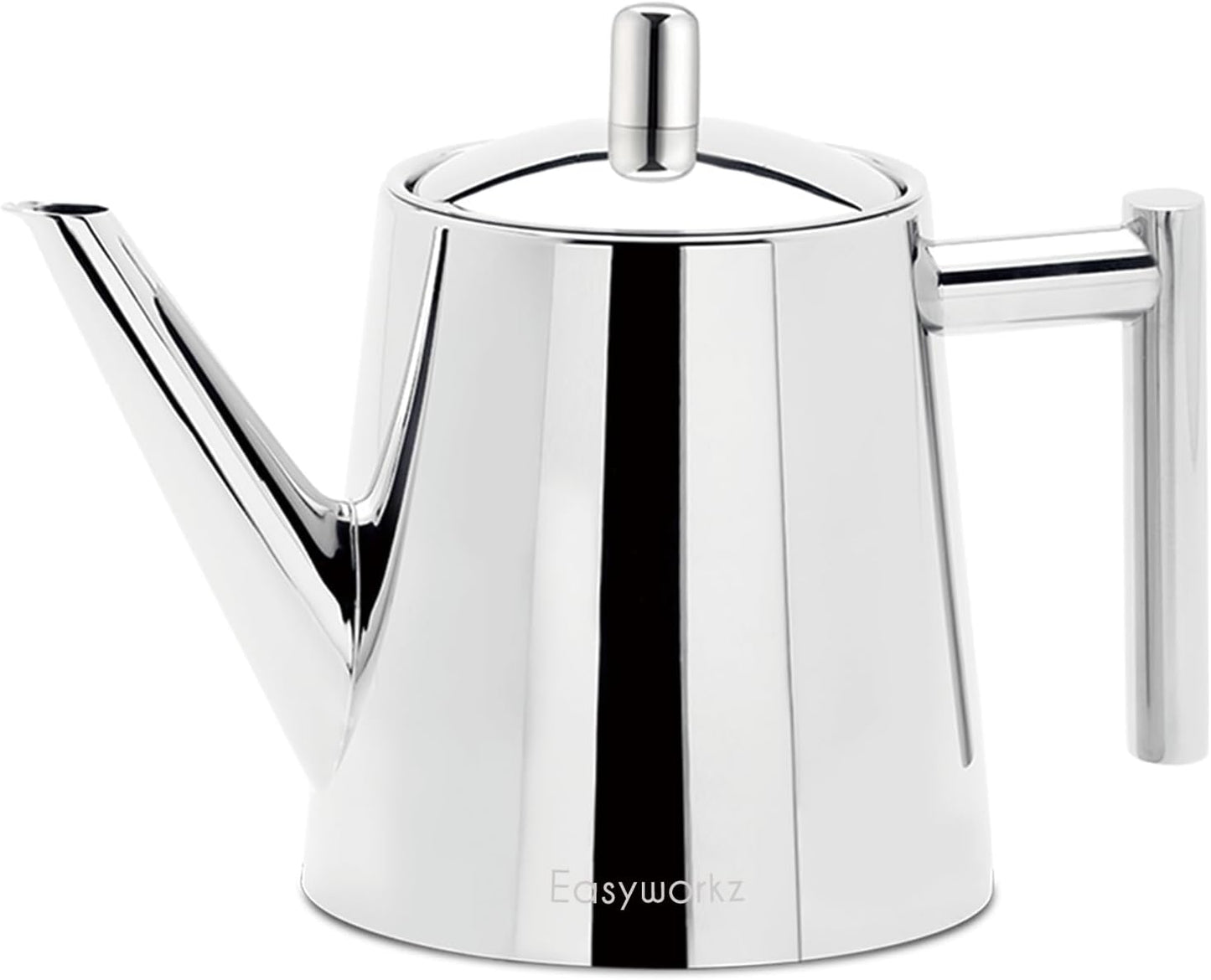 Easyworkz Stainless Steel Double Wall 34 oz Tea Pot with Removable Tea Infuser, Perfect for Brewing Your Favorite Tea, Chrome