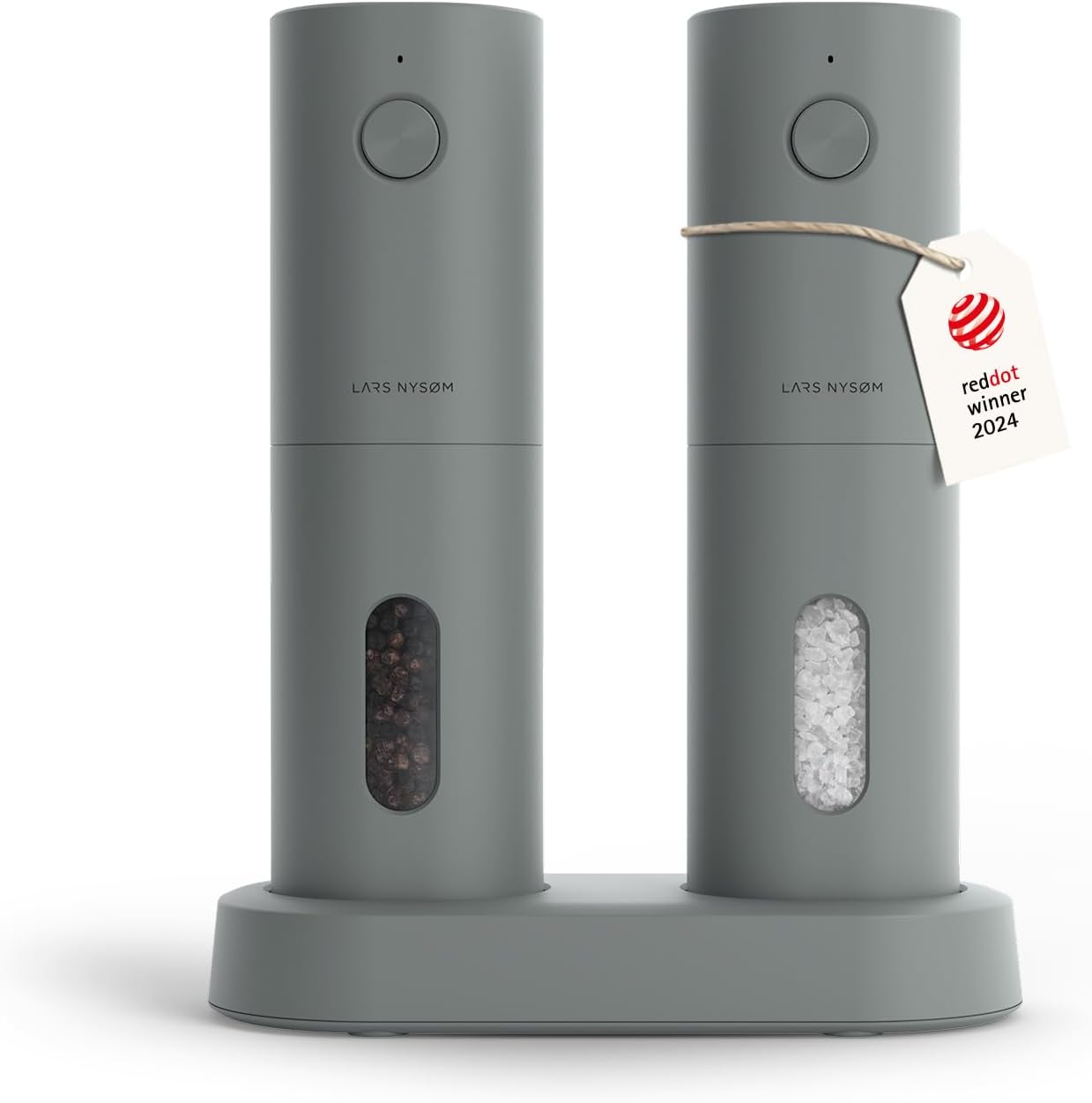 LARS NYSØM Electric Salt and Pepper Grinder Set, USB Rechargeable, Automatic Salt and Pepper Mills, Spice Shakers Refillable with LED Light, Adjustable Coarseness, Ceramic Grinder (Ash Gray)
