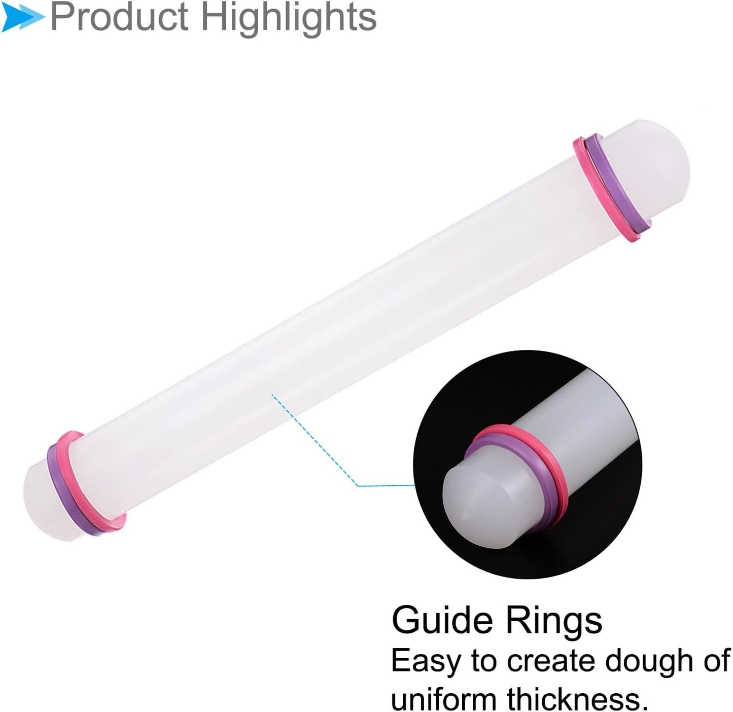 Fondant Rolling Pin, 12" Length, PP Plastic Non-Stick Guide Rings Fondant Roller Dough Roller - (Applications: for Clay Baking Fondant DIY)