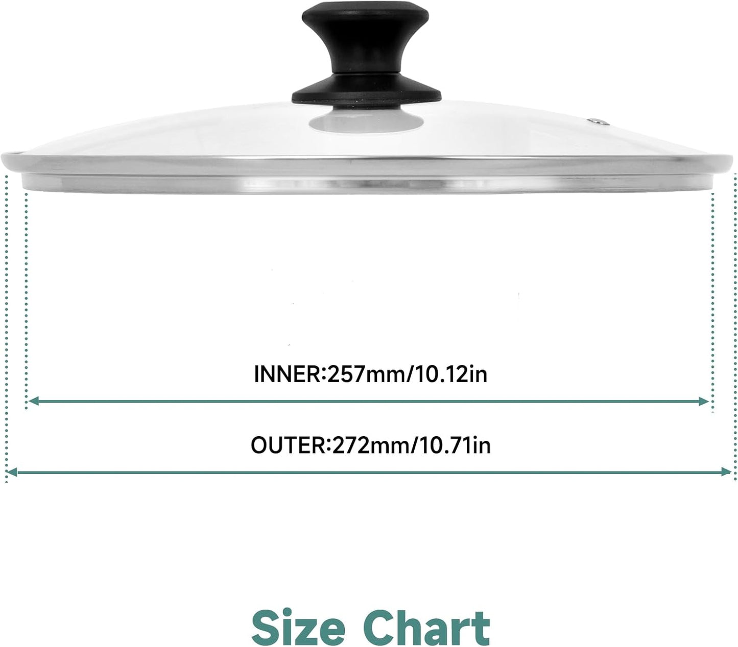 10.25 In Glass Lid for Frying Pan, Tempered Replacement Cover for All 10.25 inches Cookware for Skillets, Round Cast Iron, Cast Aluminium, Stainless Steel Pans &Pots