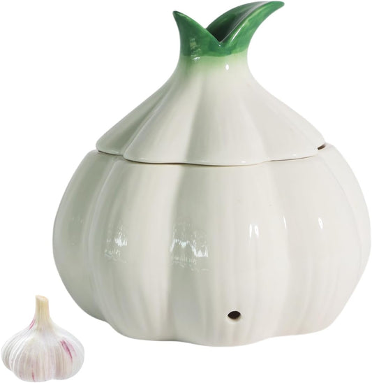 TOIVO Garlic Keeper for Counter，with Lid and Holes GarlicSaver,Garlic Holder Storage Container toKeep (white)