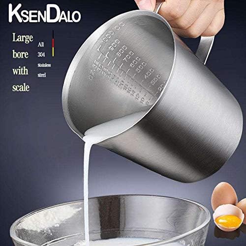 KSENDALO 16oz/2Cup SUS304 Stainless Steel Measuring Cup - Precision Engraved Markings for Liquid, Coffee, Milk & Espresso - 500mL Kitchen Mixing Pitcher, Canister & Container for Baking & Frothing