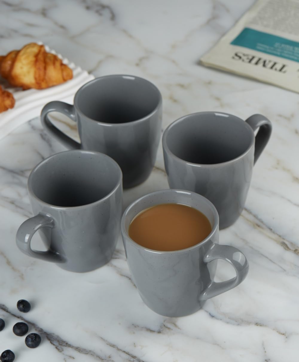 famiware Mars 4 Pieces Coffee Mug, 14 oz Tea Mug, Catering Mugs with Handle for Coffee, Tea, Cocoa, Milk, Dark Gray