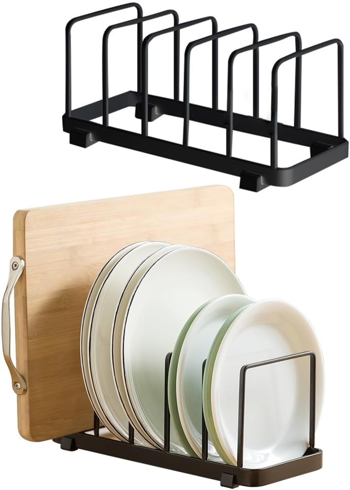 2 Pack Plate Home Accented Storage Rack, Plate Holders Organizer, Metal Dish Storage Dying Display Rack for Cabinet, Counter and Cupboard, Black