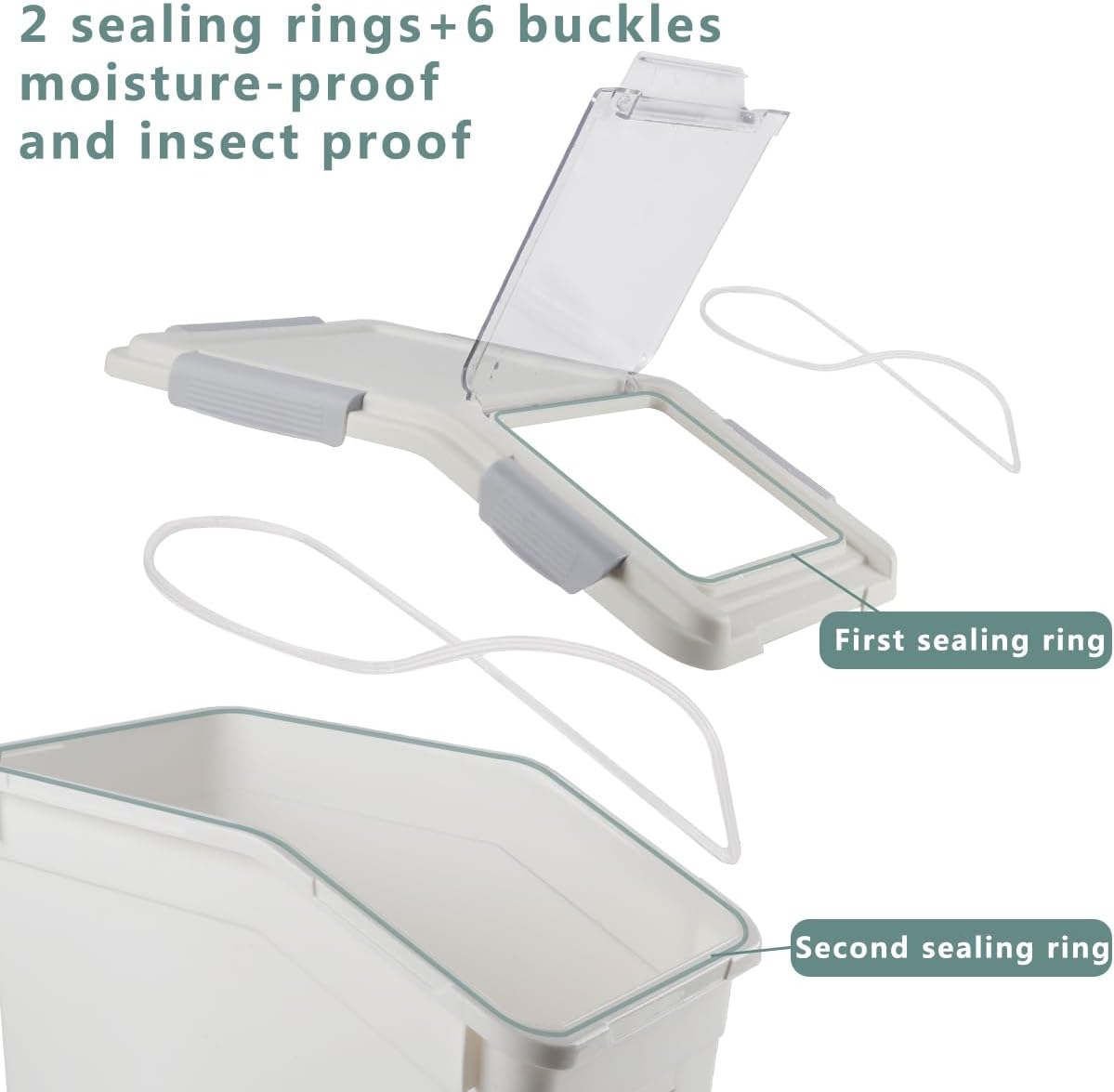 30Lbs 2 Pack Food Storage Container with Scoop, Airtight Rice Storage Bins Flour Containers Pet Food Dispenser with Handle & Wheels, Plastic Kitchen Pantry Organization for Cereal Baking Supplies