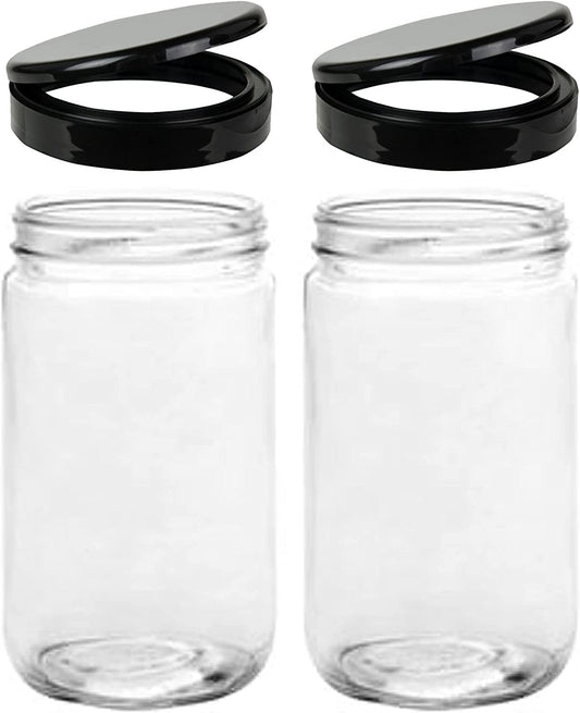 Jarming Collections 32oz Extra Wide Mouth Glass Storage Jar with BPA-Free Plastic Lid – Quart Size Airtight Mason Jar for Kitchen, Pantry, and Food Storage (Set of 2)
