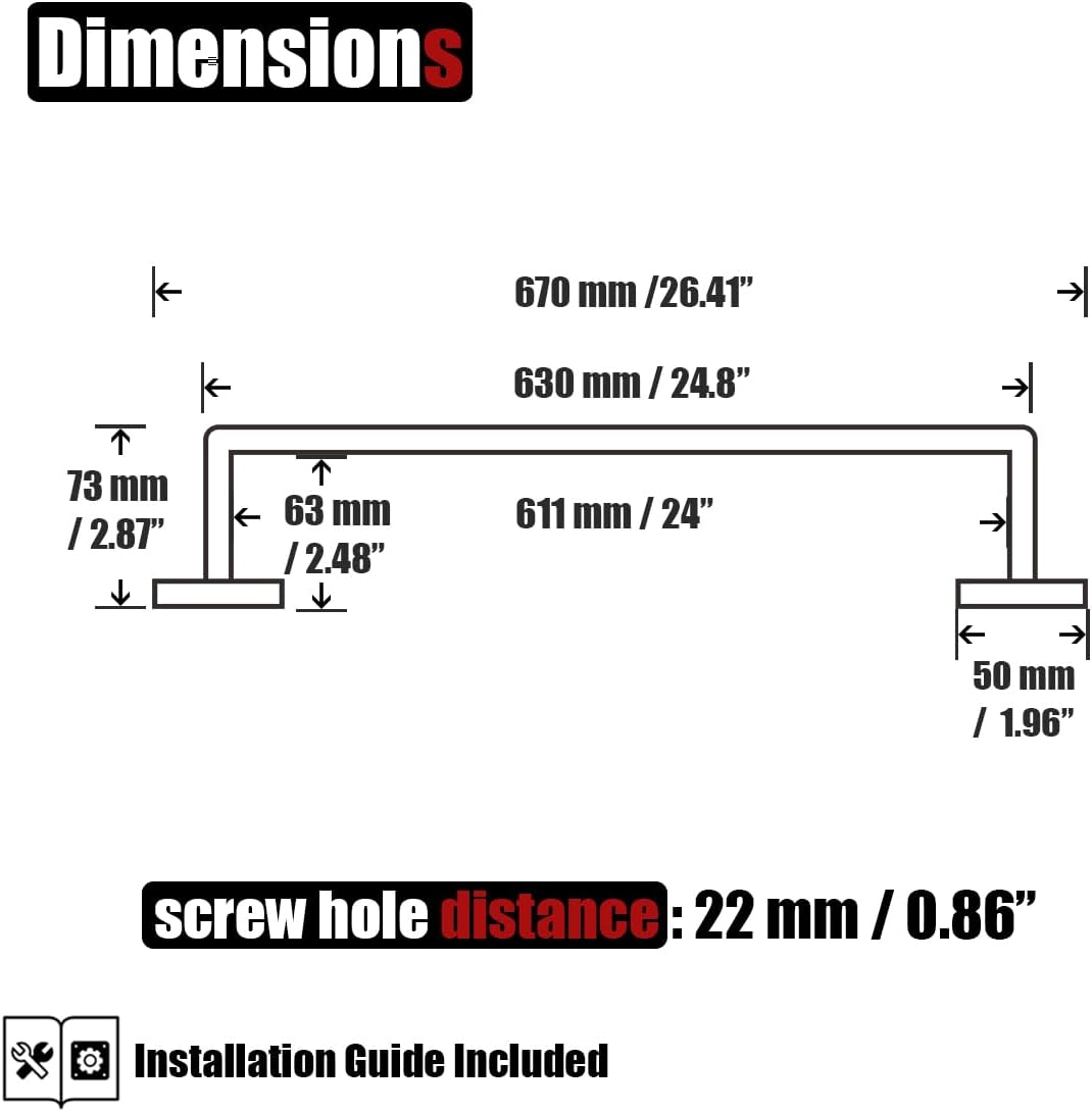 JQK Champagne Bronze Towel Bar, 24 Inch 304 Stainless Steel Thicken 0.8mm Towel Rack Bathroom, Towel Holder Wall Mount, Total Length 26.41 Inch, TB250L24-CB