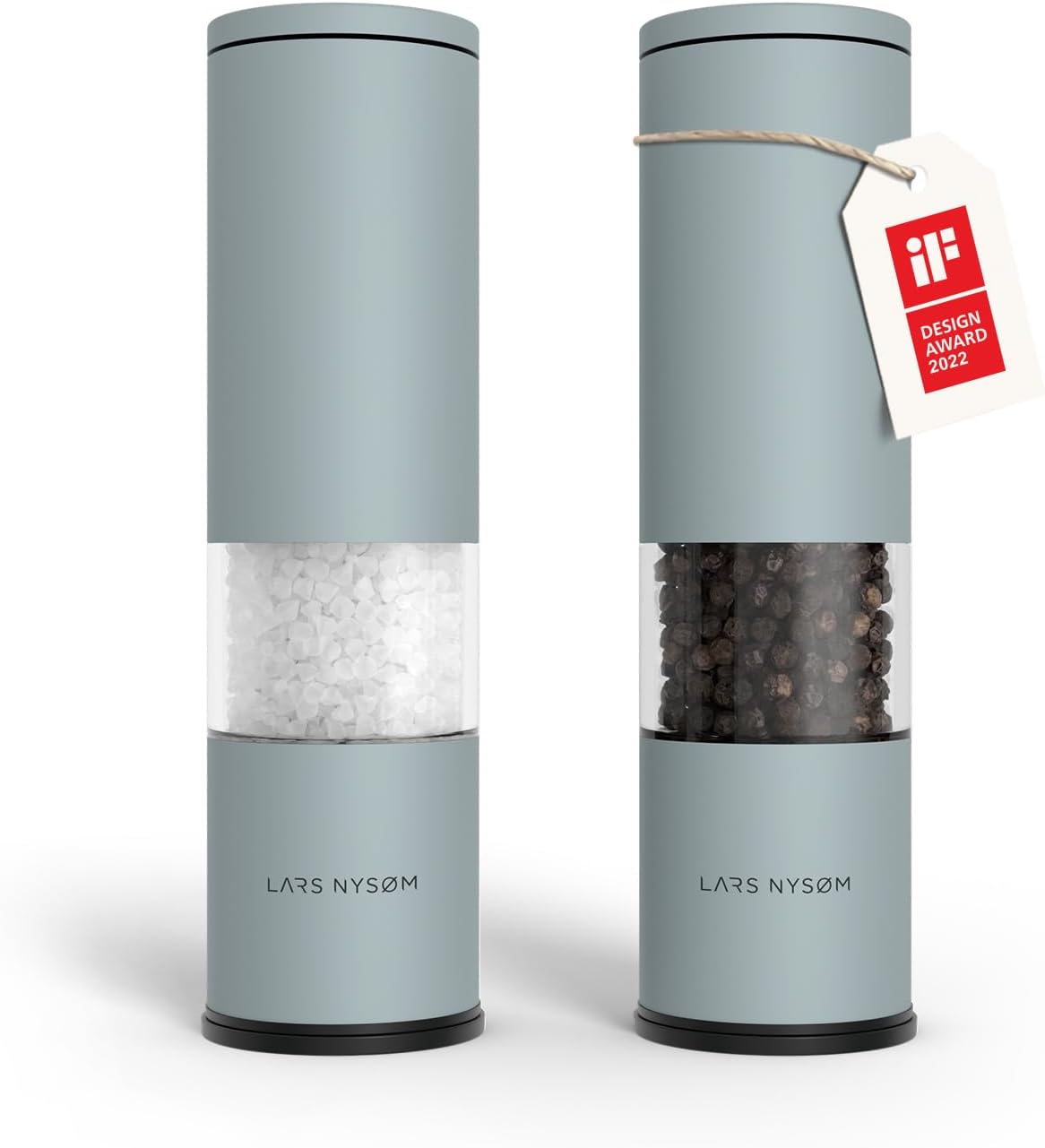 LARS NYSØM Salt and Pepper Grinder Set Manual, Stainless Steel Salt and Pepper Mills with Adjustable Ceramic Grinder I Design Spice Shakers (Sky Blue)