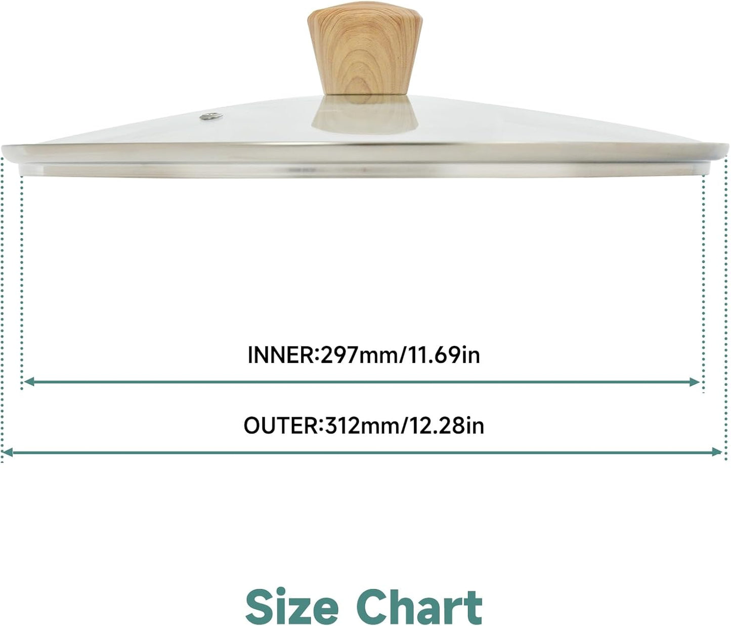 12 IN Glass Lid for Frying Pan and Pots, Tempered Replacement Cover with Wooden Handle Compatible for All Cookware for Skillets, Round Cast Iron, Cast Aluminium, Stainless Steel Pans & Pots