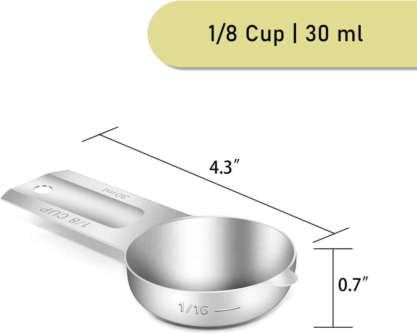 1PCS 1/8Cup (30ml, 1oz) Single Measuring Cup, Stainless Steel Measure Scoop, Metric and US Measurement, Dishwasher Safe