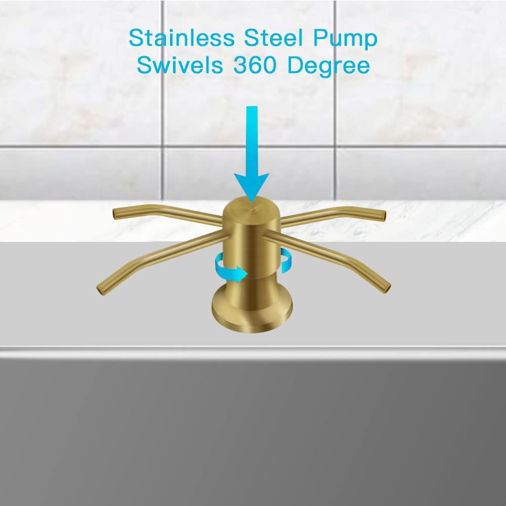 Dish Soap Dispenser for Kitchen Sink, Countertop Sink Soap Dispenser Water Pump with 47” No-Spill Extension Tube Kit Design for Kitchen Bathroom, Easy to Press, No More Refills （Golden）